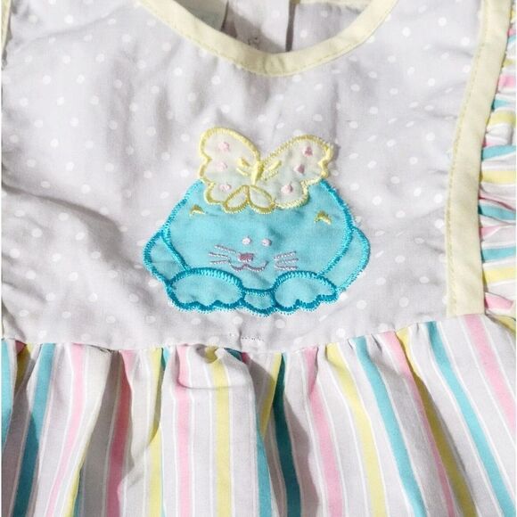 Vintage Tuff Cookies Candy Stripe Embroidered bunny rabbit dress & bloomer set - Picture 3 of 7